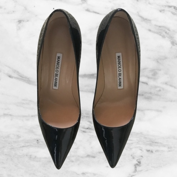 Manolo Blahnik BB Patent Leather Black Pointed Toe Pumps - Picture 4 of 16